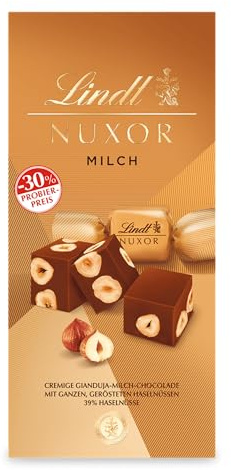 Lindt Schokolade NUXOR Beutel Milch, Promotion | 103g | Cremige Gianduja Milch-Schokolade mit ganzen, gerösteten Haselnüssen | Pralinen-Geschenk | Schokoladengeschenk