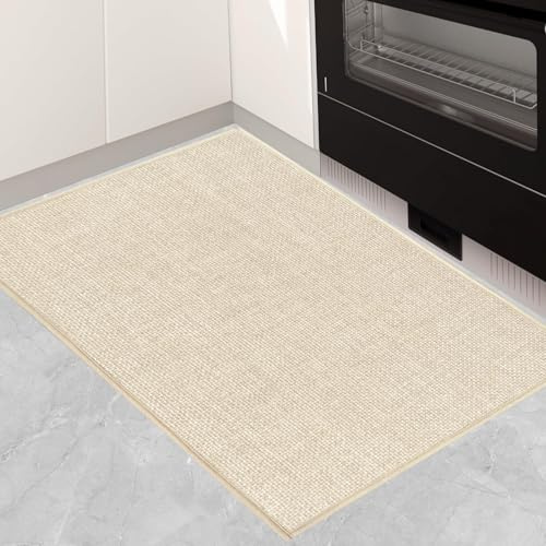 KMVIZI Küchenteppich Waschbar rutschfest, Küchenläufer, Wasserdicht Kreuzgeflecht Küchenmatten, Teppich Läufer Flur für Küche, Terrasse & Wohnraum, Beige, 50X80cm