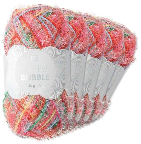 Frida's Wollhaus Rico Design 5 x 50 g Creative Bubble Schwammgarn Wolle Stricken Häkeln 57 Farben (003 | Print Multicolor)