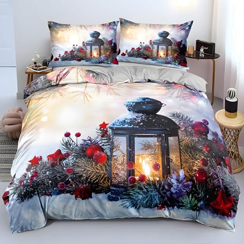 Qiwagu Copripiumone Matrimoniale Decorazione Natalizia Morbido Set di Biancheria da Letto con Cerniera Traspirante Microfibra 1 Copri Piumino 260x240 cm con 2 Federe 50x80 cm