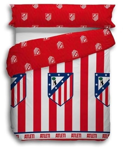 JYC CREATIVE Juego de Sábanas Oficial del ATMadrid Equipo de Fútbol, Equipación Oficial Fútbol Madrid, Bajera, Funda Nórdica y Funda de Almohada, Cama de 90, 2 Piezas