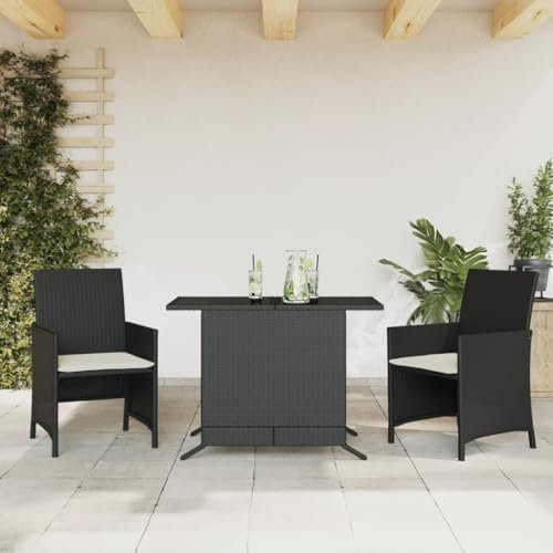 Xichuzi 3-TLG. Bistro-Set mit Kissen Schwarz Poly Rattan, Gartenset Tisch Und Stühle, Balkon Möbel Für Kleinen Balkon, Terrassenmöbel, Balkonset, Balkonmöbel, Möbelsets - 365116