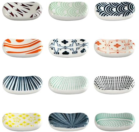 RoadLoo Baguettes en Céramique Support, Lot de 8 Porte-Baguettes en Céramique Imprimé à la Main Repos Cuillère Fourchette Style Japonais Porte-Baguettes Repose pour la décoration de la Maison (12)