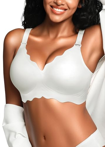 HORISUN Bra for Women, Non Wired Seamless Wireless Push Up Bras Comfortable Support Lift Full Coverage Bralettes Everyday Plus Size Bras White M
