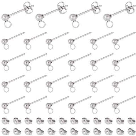 UNICRAFTALE 30 pz 14x3mm 304 orecchini A Perno In Acciaio Inossidabile Orecchini A Perno con Perno A Sfera con Dadi e Componente per Orecchini Ad Anello per La Creazione di Gioielli Fai Da Te