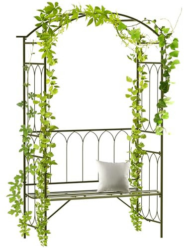 Outsunny Arche à rosiers avec Banc pour 2 Personnes, Arceau à rosiers, Arche de Jardin pour Plantes grimpantes, pour Jardin terrasse Cour, 115 x 50 x 203 cm, Noir