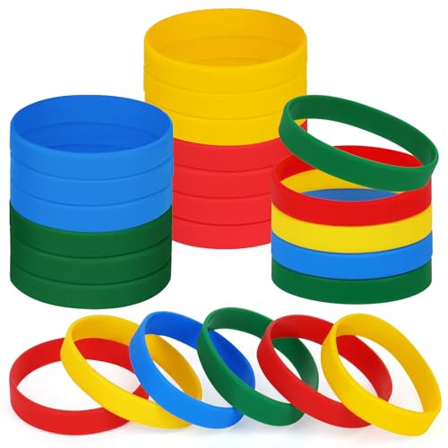 NAHRMY Silicone Wristbands Blank Rubber Bracelets for Adult Kid Teen, 24 pcs Sports Party Silicone Elastic Wristband Bracelet bands for Events School Teacher Supplies