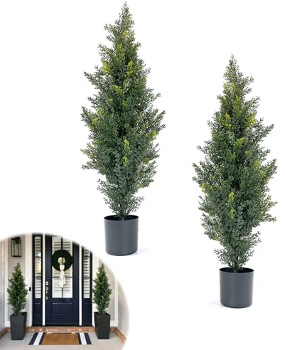 PlusFive 2pcs Artificial Cypress Tree 90cm Fake Cedar Tree in Pot UV Resistant Outdoor Artificial Plants, Faux Topiary trees for Indoor Outdoor Home Garden Balcony Patio Entryway Front Porch Decor