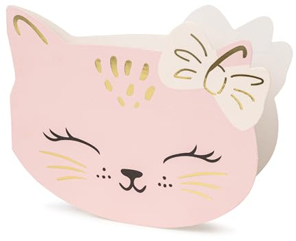 HIKIhooray Tarjetas de invitación de cumpleaños infantiles con gatos, juego de 6 con sobres, invitaciones en forma de gato rosa, aprox. 13 x 10 cm, fiesta temática, gatitos, fiestas de animales, niñas