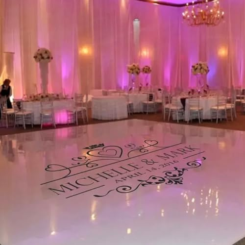 Autocollant de piste de danse de mariage personnalisé, nom de couple personnalisé, autocollant mural de fête, tapis de miroir amovible, fiançailles, mariée(XXL 210x157cm)