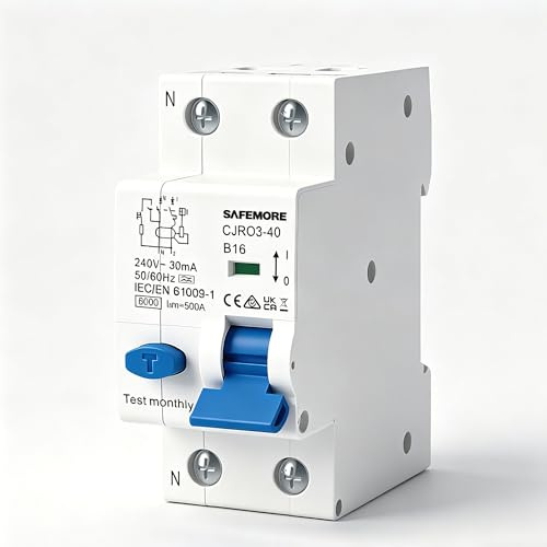 Disjoncteur Différentiel RCBO 16A 1P+N - Type A 30mA Courbe B - Protection 6kA - Interrupteur FI Électromagnétique - Interrupteur Différentiel Haute Sensibilité B16- Pour Circuit