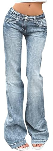 Yegirlzs Donna Vita Bassa Jeans a Zampa Pantaloni Baggy Jean Flared Bootcut Jeans Denim Pants A Azzurro L