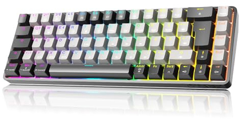TMKB T68 Gaming Tastatur,60% Kabellos Mechanische RGB Tastatur mit Bluetooth/2.4G/Typ-C,Compact 68 Tasten Anti-Ghosting,Deutsches QWERTZ Layout,Red Linear Switch,Schwarz/Grau