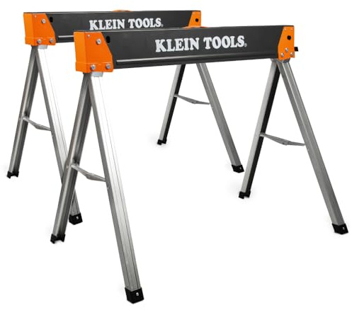 Klein Tools 66187 Folding Saw Horse, Heavy Duty Legs, Metal Saw Horse for Woodworking, Carpenters, Contractors, 2-Pack