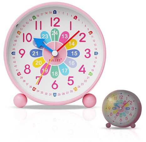 Reveil Enfant Silencieuse, Reveil Enfant Aiguille, Réveil Analogique sans Tic-Tac avec Veilleuse, Horloge d'apprentissage, Horloge de Chevet avec Snooze, Réveil Éducatif à Piles pour Garçons et Filles