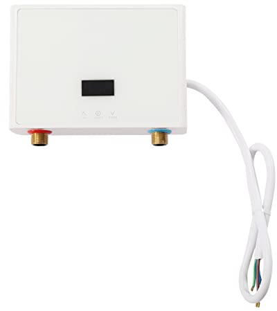 Portable Electric Water Heater, 220V/5500W Tankless Mini Hot Water Instant Power Heater Under Sink Touch & Digital LCD Display for Home Kitchen Bathroom (White Body, White Screen)