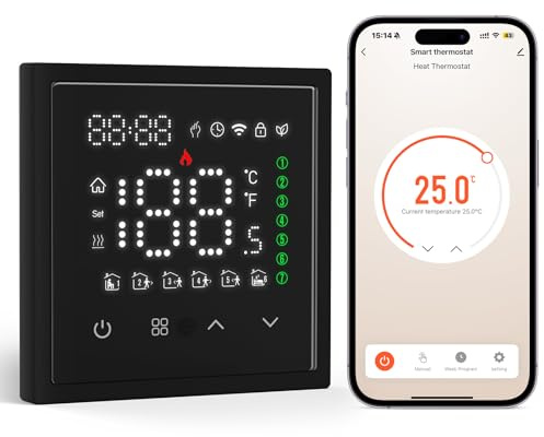 BSEED Termostato Inteligente,Termostato Digital Wi-Fi Para Calefacción Por Suelo Radiante,Compatible con Alexa,Google Assistant,Smart Life,Tuya,No Requiere Puerta de Enlace,Negro