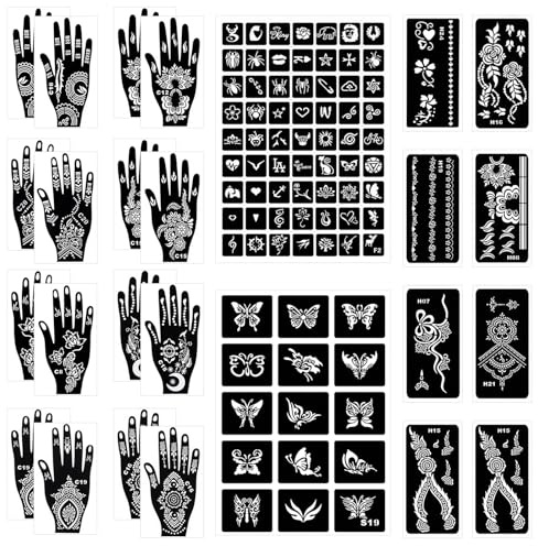FrostyFlair Henna Tattoo Stencils, 18 Sheets Shiny Tattoo Set for Children and Adults, Hand Stencils, Children's Makeup Set