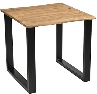 Linele® Baumkantentisch 80x80 cm – Tischplatte 2,6 cm – Massivholz Esstisch aus Akazienholz mit U-Gestell, echte Baumkante, naturfarben – Handgefertigt & robust – inkl. Lieferung an den Wunschort