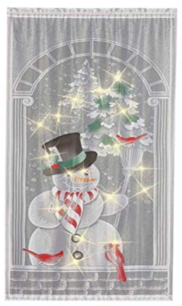 Kikumi Weihnachtsspitzenvorhänge LED LED Hunde Snowman Halbe Blackout Vorhänge Wohnzimmer Schlafzimmer Wohnkultur (Weiß)