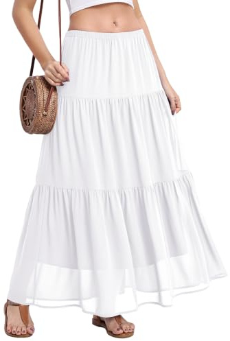BEIGAI Women's Summer Long Skirt Elasticated High Waist Flowy Maxi Skirt