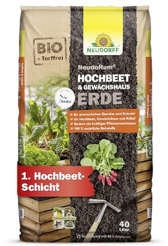 Neudorff NeudoHum Hochbeet & GewächshausErde – Torffreie Bio-Erde für leckeres Gemüse & aromatische Kräuter. Schützt vor Trauermücken, 40 Liter