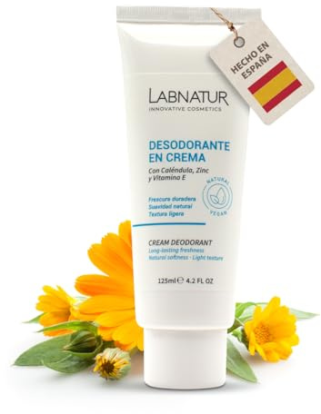 Labnatur Desodorante Natural en Crema 125 ml | Sin Aluminio ni Alcohol | Con Caléndula, Zinc y Vitamina E | Vegano | Piel Sensible | Textura Ligera, Rápida Absorción y Aroma Suave Duradero