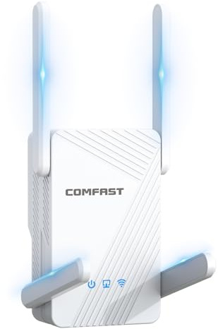 COMFAST Ripetitore WiFi, WiFi7 3600Mbps Amplificatore Segnale WiFi Dual Band con 4 Antenne, MU-MIMO OFDMA, Mesh, WPS, WPA3, Indicatore Segnale, Dissipazione, Supporta Modalità Ripetitore/Router/AP