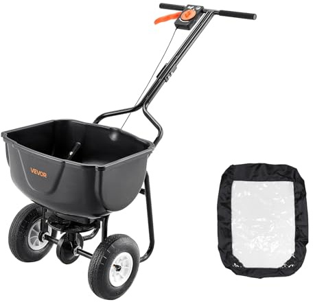 VEVOR Esparcidor de Empuje Manual Capacidad de 27,2 kg, Esparcidor de Compost con Ruedas Neumáticas, Ancho de Esparcimiento de 0 a 3 m para Semillas y Fertilizantes, para Jardín, Césped, Campo, Granja