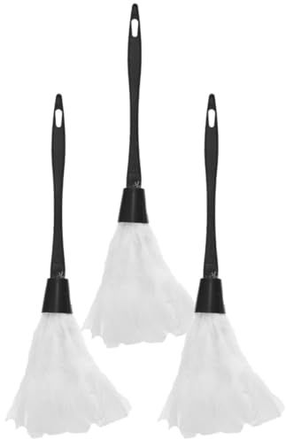 Plumeau Décoratif à Poignée 3 Pièces en Plastique et Fourrure | Mini Plumeau Blanc, Accessoire Cosplay pour Garçon et Filles, Usage Mariage et Cours de Peinture