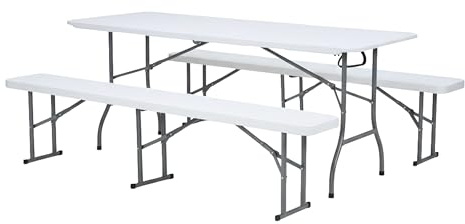 AXI Elba Biertischset mit Tisch & Zwei Bänken aus Kunststoff in Weiss | Klappbarer Picknicktisch/Picknickbank | Esstisch/Biertisch für Draußen/Garten | 220 x 60 x 76 cm