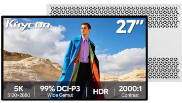 Kuycon G27P Monitor 27 pollici 5K 5120x288 Honeycomb - senza supporto | schermo 2000:1 IPS 600 nit 75Hz 10 bit 99% DCI-P3 USB-C 100W ricarica veloce AltMode DP per design video foto programmazione