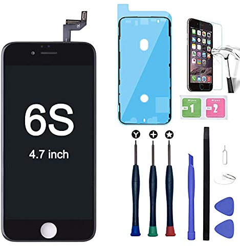 Xlhama Remplacement Écran Complet pour iPhone 6S Noir avec Outils de Réparation Feuille en Verre Trempé 4.7 Pouces sans Bouton Home