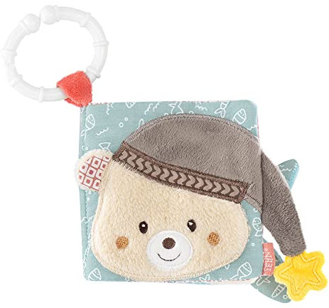 Fehn Soft Bilderbuch Bruno – Baby Fühlbuch aus Stoff mit Tier Motiven - Stoffbuch Spielzeug zum Aufhängen für Kinderwagen und Babyschale – Knisterbuch für Babys und Kinder ab 0+ Monaten
