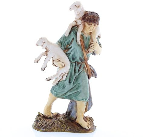 Moranduzzo Good Shepherd for Nativity Scene of 4 Inch Scale 1:20 - Unbreakable Nativity Figures - 18th Century Style, Hand-finished Painting, Official Product, Made in Italy, Sculptor M. Landi