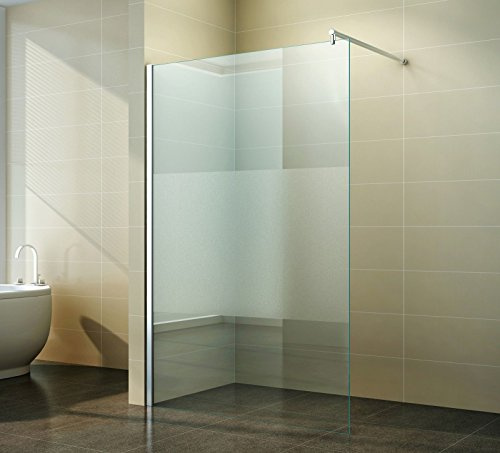 Duschwand Glas 10mm Sicherheitsglas - Begehbare Duschabtrennung Glaswand Easy Clean Nano Beschichtung - Walk - Duschwand Teilsatiniert 70 cm - ebenerdig - Duschtrennwand mit Edelstahl-Zubehör