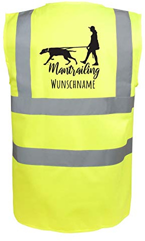 Mantrailing Hundesport Warnweste Sicherheitsweste mit Namen oder Text personalisiert (Motiv 7) (L, Neongelb)
