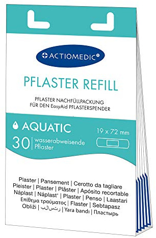 ACTIOMEDIC I AQUATIC Recharge de pansements, 30 pièces, Compatible avec le distributeur de pansement EasyAid, Sparadraps hypoallergéniques et étanches, Enfants et adultes