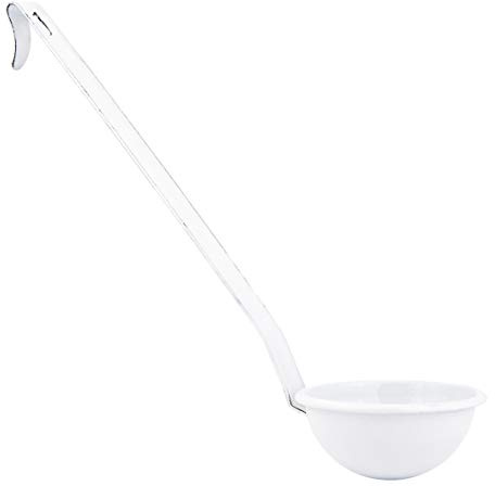 Kockums Jernverk Schöpflöffel Suppenkelle mit langem Stiel und Aufhängehaken - 100 ml - weiß - Emaille - 9x9x33 cm - Suppenlöffel Saucenlöffel