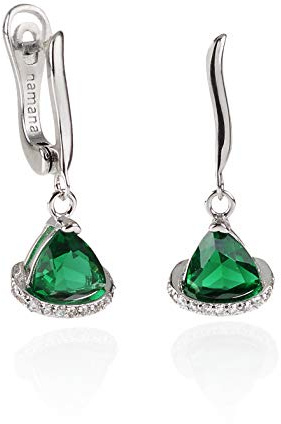 Namana Triangel Tropfen-Ohrringe für Damen. Silberne Ohrhänger mit blauen, roten oder grünen Steinen. Farbige Edelsteinohrringe für Frauen mit Geschenkbox.