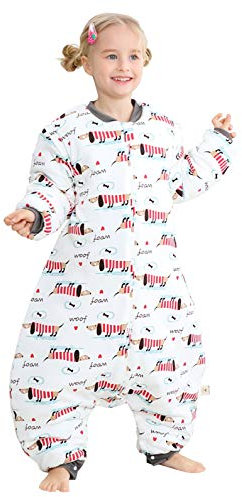 Chilsuessy Baby Ganzjahres Kinderschlafsack mit Füssen 2.5 Tog,Kleinkind Winter Schlafsack mit abnehmbar Ärmel 100% Baumwolle, Welpe/ 3.5 Tog, XXL/Baby Höhe 110-130cm