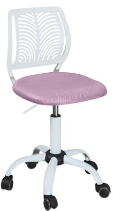 Kayelles Silla Oficina niños - Junior, Altura Ajustable, Asiento de Malla Textil Transpirable Acolchado, Giratorio 360° SAWI (Blanco y Rosa)