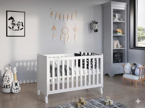 Love For Sleep Babybett Beistellbett 120x60cm mit Schaumstoffmatratze Weiß Francis Kinderbett Baby Bett Holz - Kinderbett Babybett, Mitwachsend Gitterbett Baby Bed