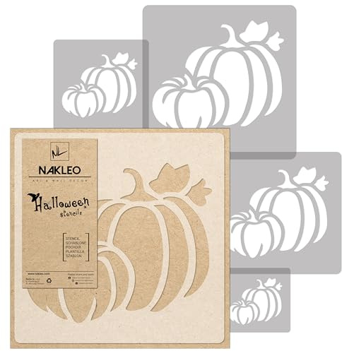 NAKLEO Halloween Schablonen Malen, 5 Stück Set 9x9 bis 34x34cm Kürbis, Wiederverwendbare Kunststoff für Kinderzimmer Malvorlage Raumdekoration, Basteln DIY Wand Möbel Papier