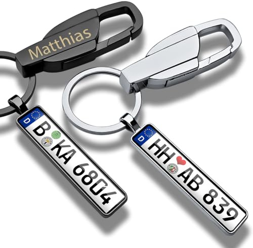 Internetservice Timo Lindner Schlüsselanhänger Auto Kennzeichen Karabiner Nummernschild Karabinerhaken Personalisiert Autokennzeichen KFZ Geschenk