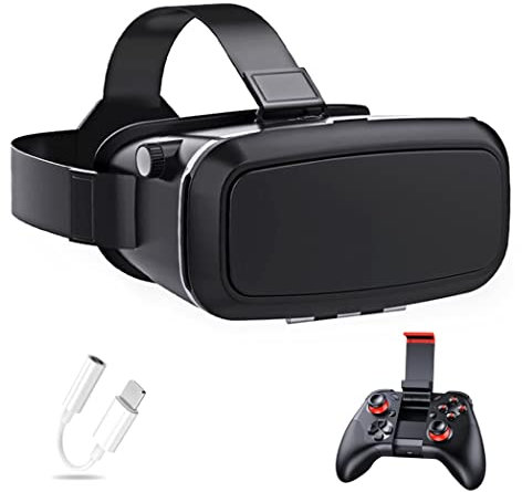 Gafas de Realidad Virtual, 3D VR Gafas con Controlador Bluetooth para Juegos Visión Panorámico VR Glasses para iPhone 13 Pro Max/13 Pro/13/12/11, para Samsung Galaxy S21, Huawei, Xiaomi