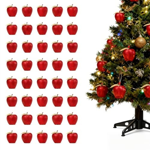Garneck 24pcs Red Apple Hanging Ornaments for Christmas Tree Shatterproof Mini Apples Ball Decorations with Gold Leaves Xmas Tree Hanging Pendant for Holiday Party Festive New Year Supplies