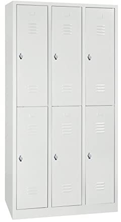 Schrank & Stuhl Spind – Metallspind mit 3 x 2 Abteilen 195 x 90 x 50 cm, Schließfachschrank mit Drehriegelvorrichtungen, Lieferung komplett montiert, Grau