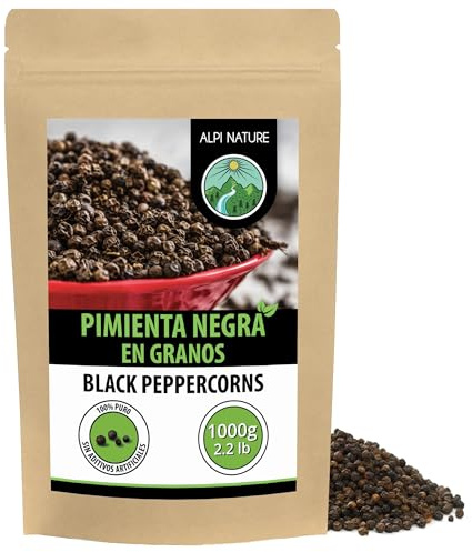 Alpi Nature Svartpepparkorn 1kg, Hela Svartpeppar, Hela Svart Pepparkorn för Matlagning