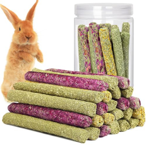 SUPERFA 40 Pcs Timothy Hay Sticks, Rabbit Treats, Mix Flavors of Rabbit Chew Toys, Suitable for Small Animals to Chew, A Toy for Rabbits, Hamsters, Gerbils, and Guinea Pigs.